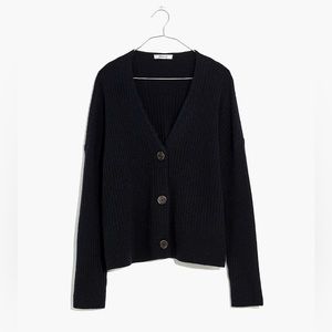 MADEWELL Black Cameron Ribbed Boxy Cropped Wool Alpaca Cardigan Sweater - medium